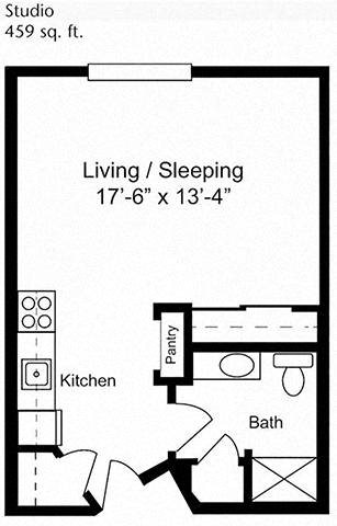 Studio Floor Plan Studio Floor Plan at Cogir of Stock Ranch, California, 95621